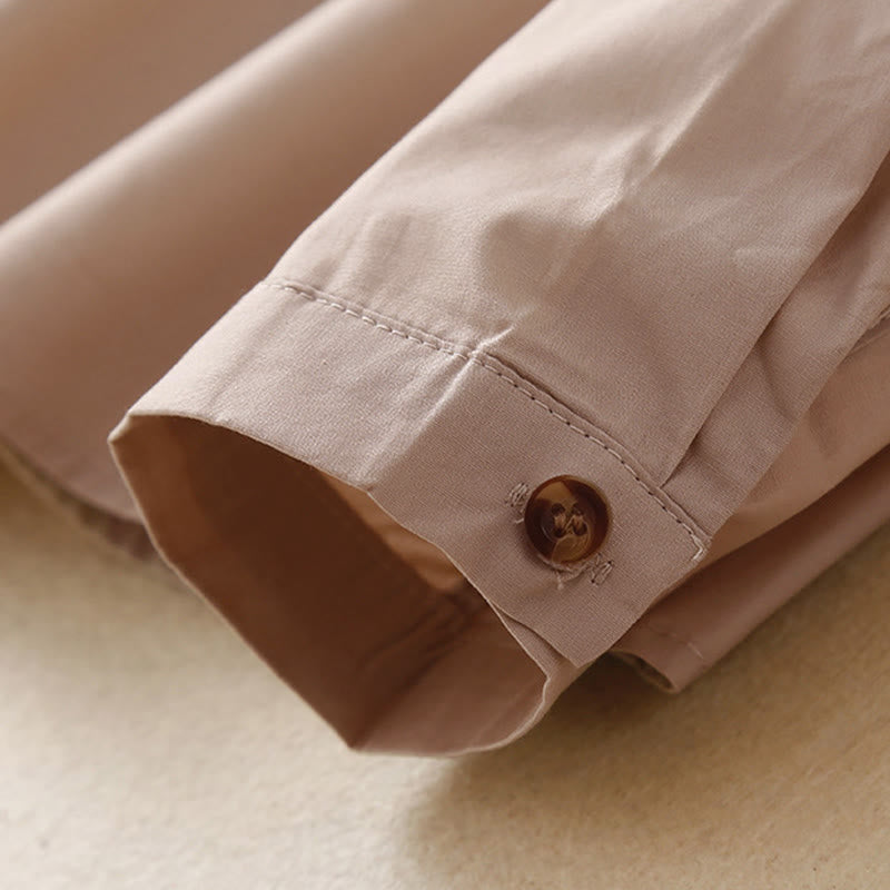 Buddha Stones無地 ダブルブレスト 長袖 レディース コットン ラペルシャツ - image 9