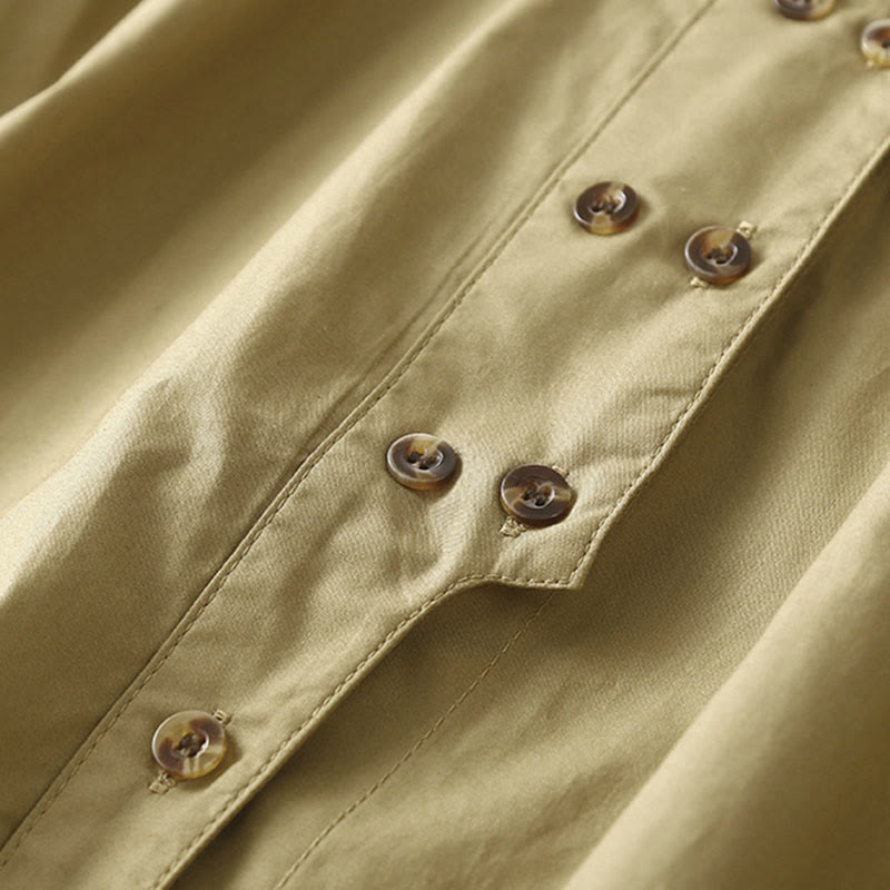 Buddha Stones無地 ダブルブレスト 長袖 レディース コットン ラペルシャツ - image 14