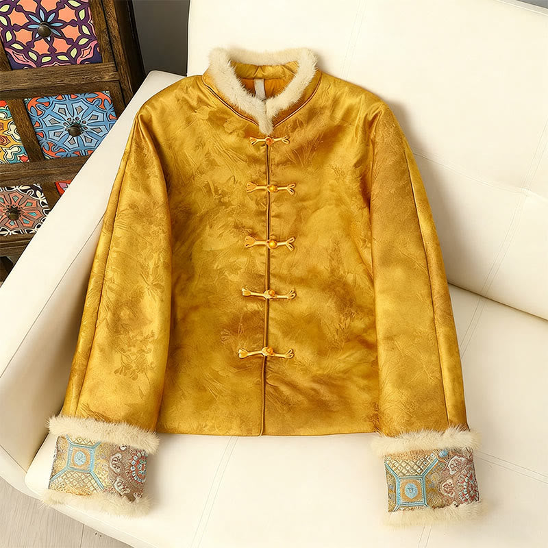 Buddha Stonesカエルボタン 伝統的な中国模様 レディース 長袖 厚手ジャケット  - 金 - US12、 UK/AU16、 EU44 (3XL) - image 0