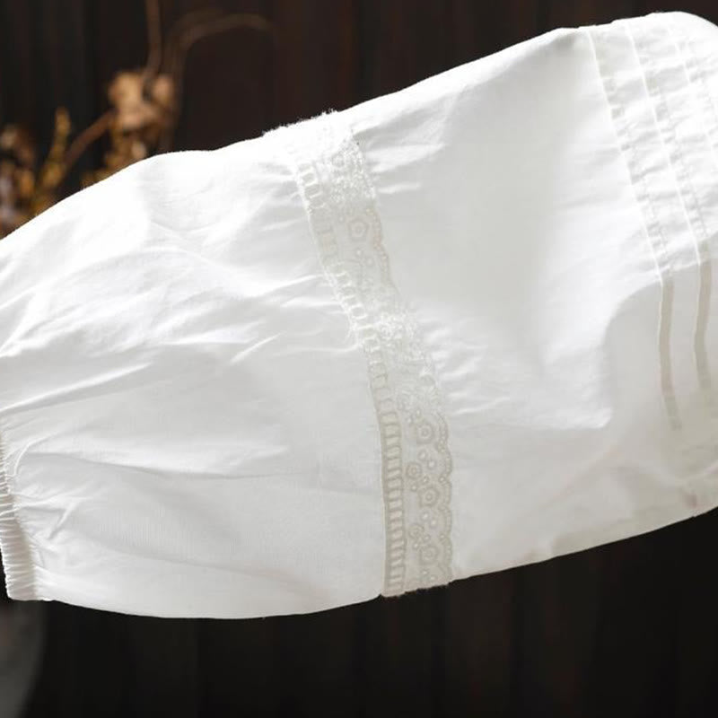 Buddha Stones秋冬 ホワイト アコーディオンプリーツデザイン ボタン レディース コットン 長袖シャツ - image 10