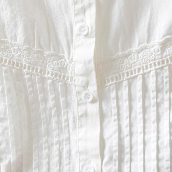 Buddha Stones秋冬 ホワイト アコーディオンプリーツデザイン ボタン レディース コットン 長袖シャツ - image 8