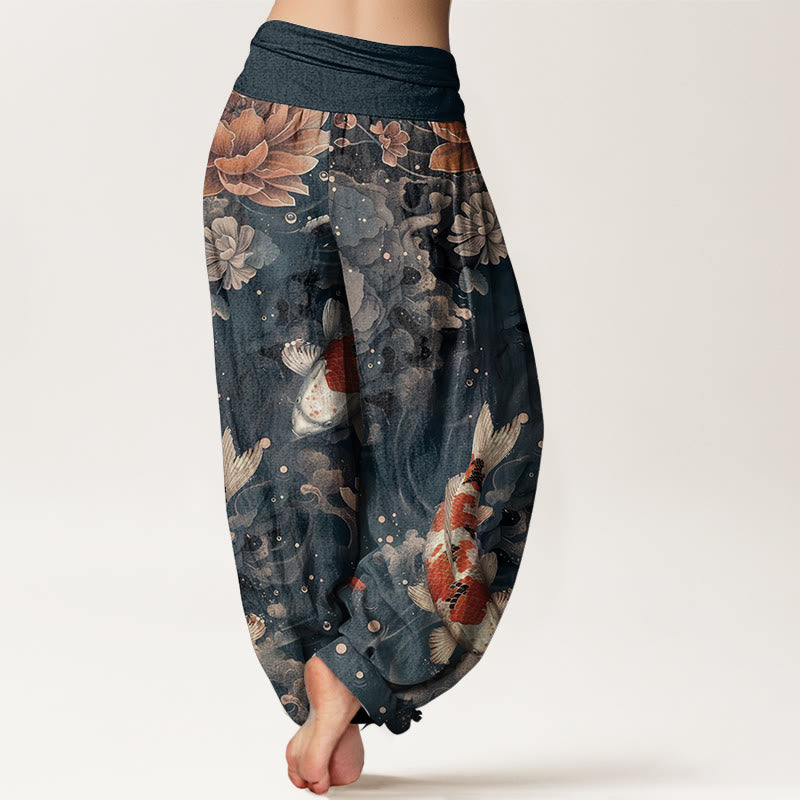 Buddha Stonesコットン カラフル鯉蓮の花デザイン レディース 伸縮性ウエスト ハーレムパンツ - image 8