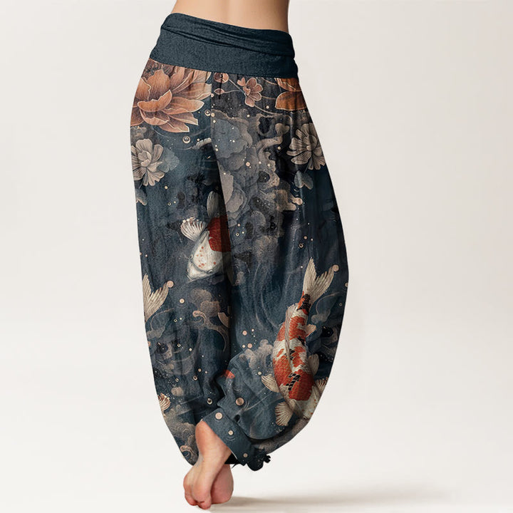 Buddha Stonesコットン カラフル鯉蓮の花デザイン レディース 伸縮性ウエスト ハーレムパンツ - image 8