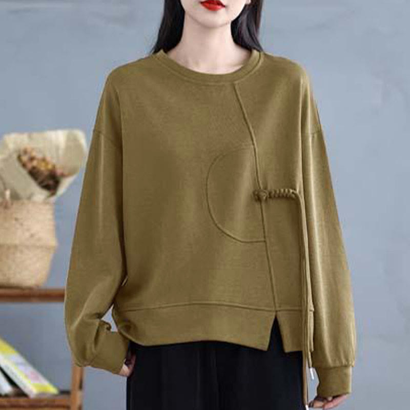 Buddha Stonesプレーン フロッグボタンデザイン クルーネック コットン レディース 長袖 スウェットシャツ - image 22