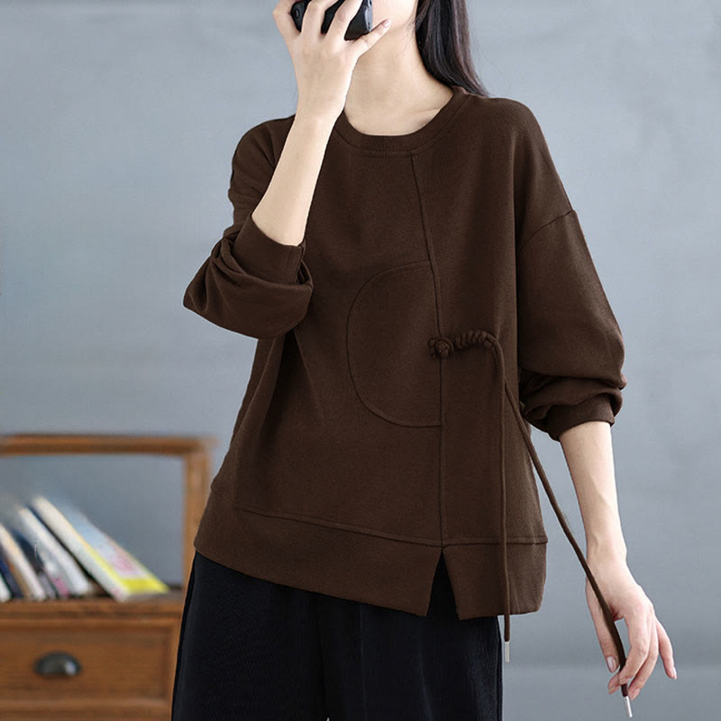 Buddha Stonesプレーン フロッグボタンデザイン クルーネック コットン レディース 長袖 スウェットシャツ - image 8