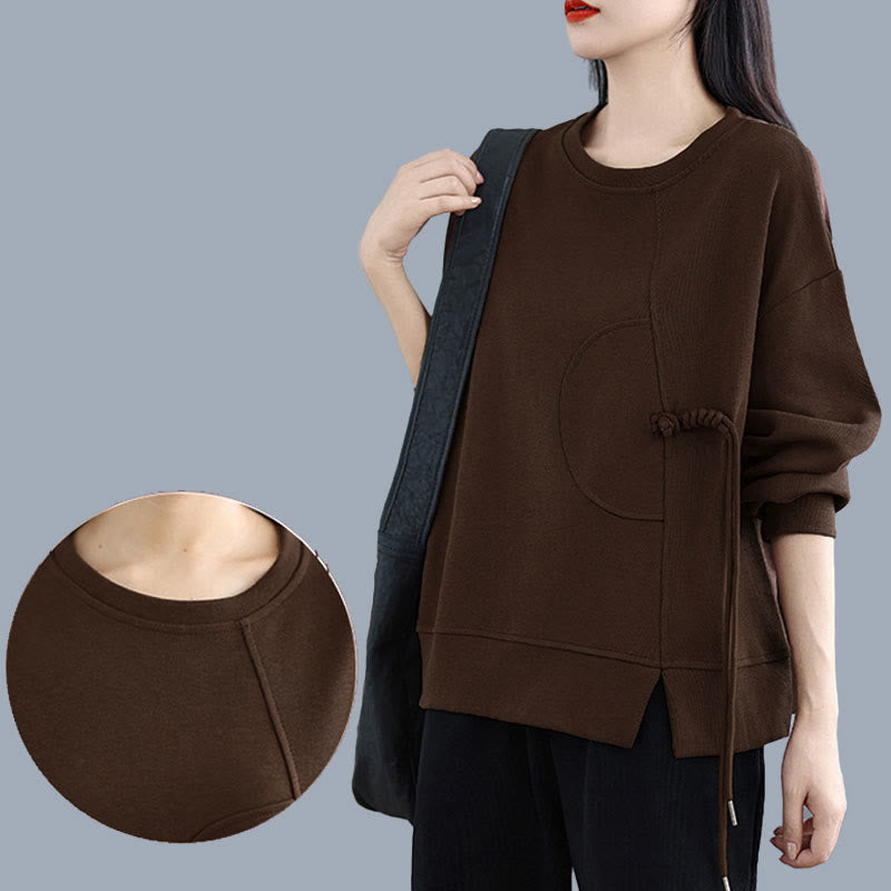 Buddha Stonesプレーン フロッグボタンデザイン クルーネック コットン レディース 長袖 スウェットシャツ - image 9