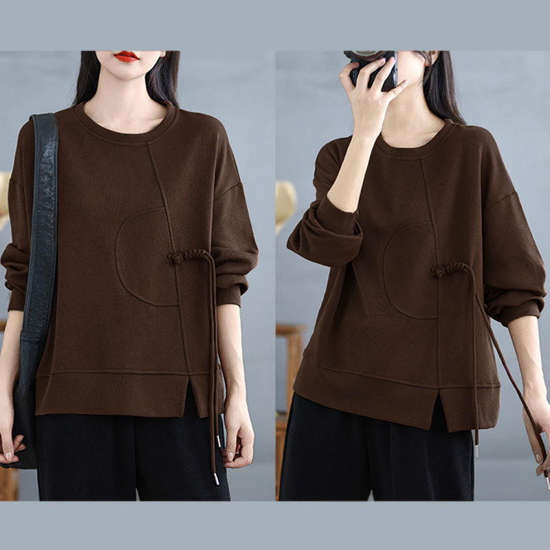 Buddha Stonesプレーン フロッグボタンデザイン クルーネック コットン レディース 長袖 スウェットシャツ - image 11