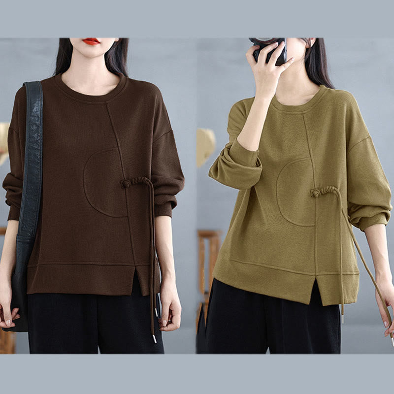 Buddha Stonesプレーン フロッグボタンデザイン クルーネック コットン レディース 長袖 スウェットシャツ - image 25