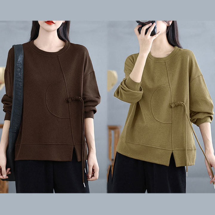 Buddha Stonesプレーン フロッグボタンデザイン クルーネック コットン レディース 長袖 スウェットシャツ - image 25