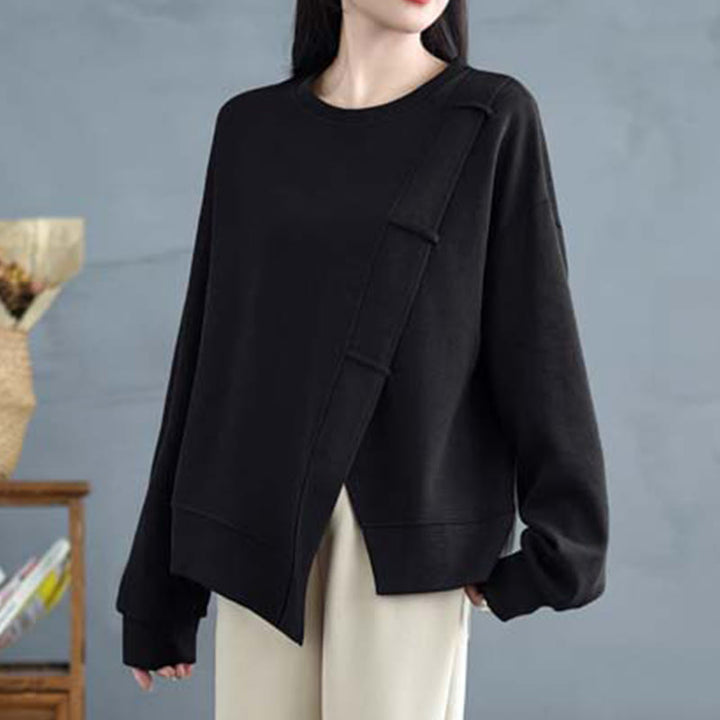 Buddha Stones秋冬 無地 アシンメトリーデザイン クルーネック 長袖 レディース コットン スウェットシャツ - image 22