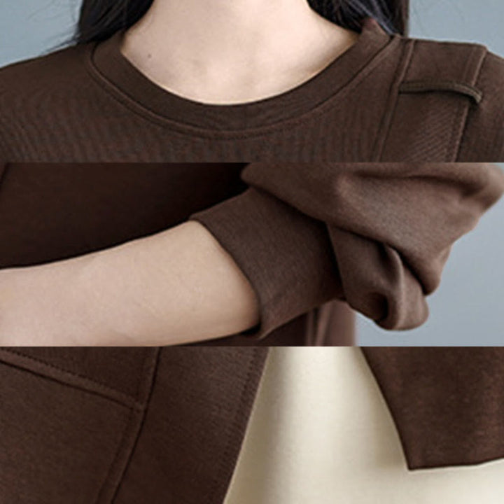 Buddha Stones秋冬 無地 アシンメトリーデザイン クルーネック 長袖 レディース コットン スウェットシャツ - image 14