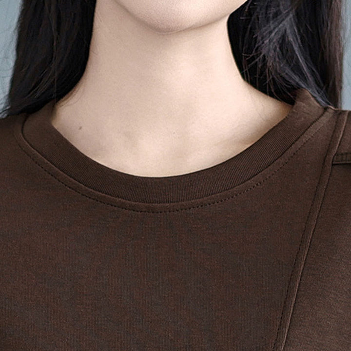 Buddha Stones秋冬 無地 アシンメトリーデザイン クルーネック 長袖 レディース コットン スウェットシャツ - image 10