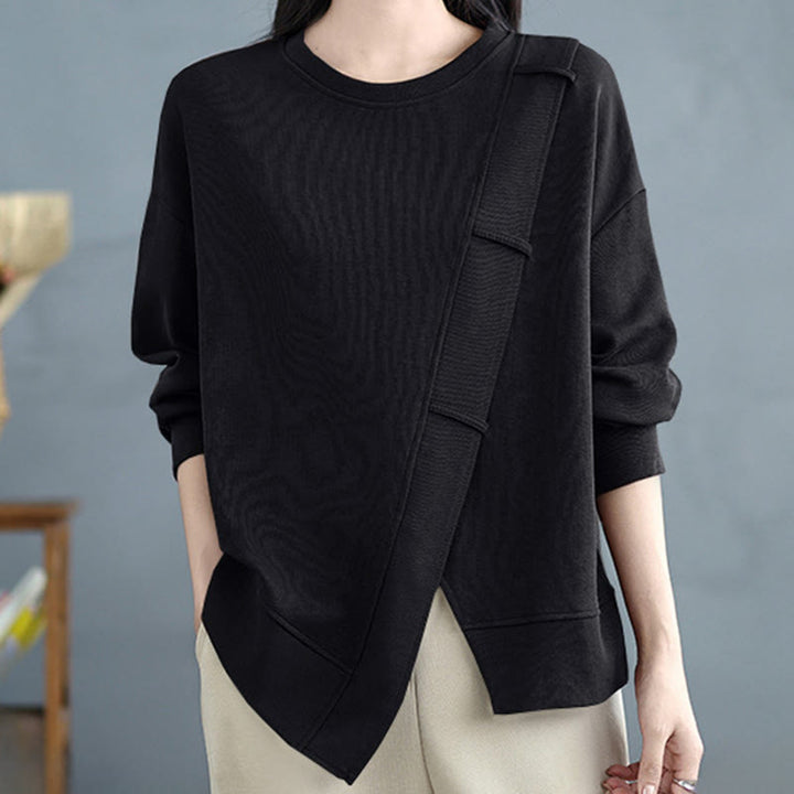 Buddha Stones秋冬 無地 アシンメトリーデザイン クルーネック 長袖 レディース コットン スウェットシャツ - image 23