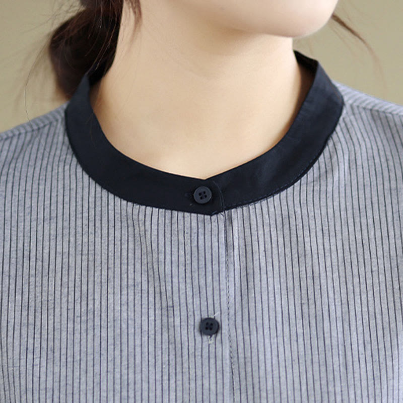 Buddha Stones秋 チェック柄 ストライプ柄 フリル裾ボタン レディース コットン 長袖シャツ - image 16