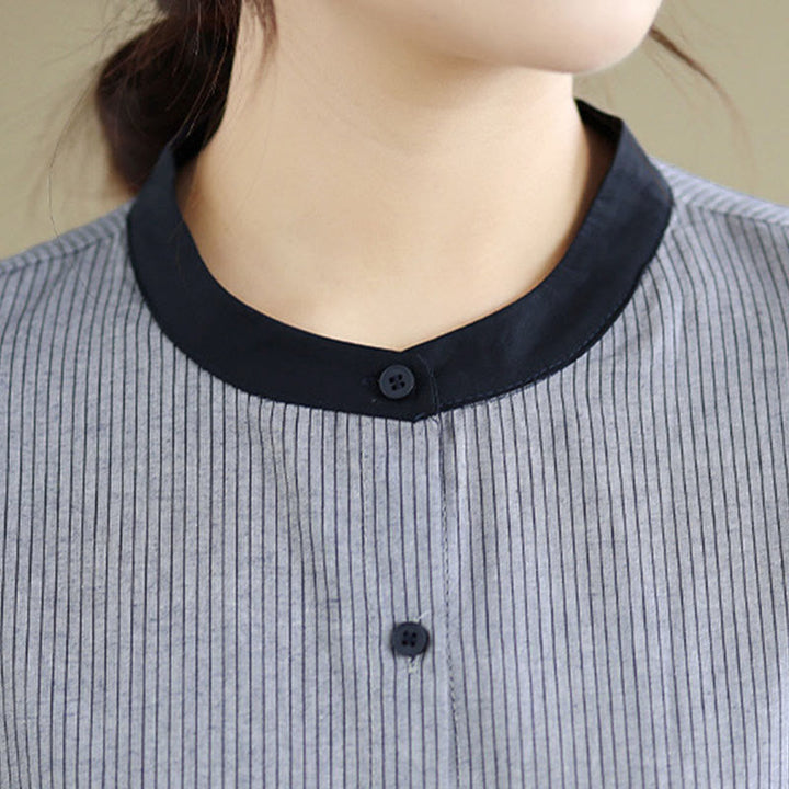 Buddha Stones秋 チェック柄 ストライプ柄 フリル裾ボタン レディース コットン 長袖シャツ - image 16