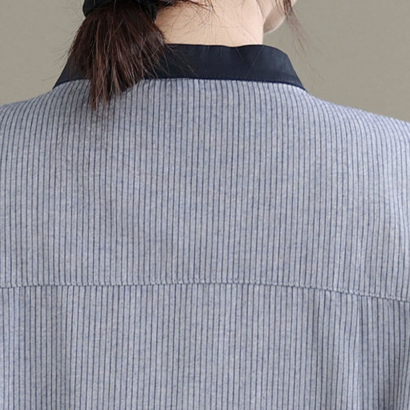 Buddha Stones秋 チェック柄 ストライプ柄 フリル裾ボタン レディース コットン 長袖シャツ - image 17