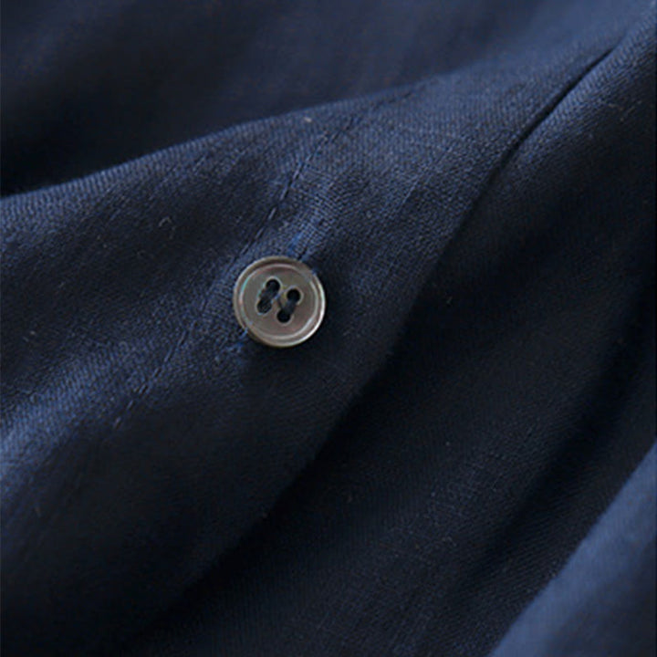 Buddha Stones無地 クルーネック ボタンデザイン レディース コットン 長袖シャツ - image 2