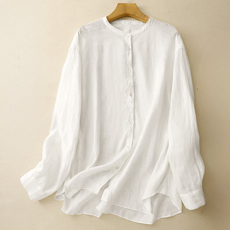 Buddha Stones無地 クルーネック ボタンデザイン レディース コットン 長袖シャツ - 白 - US8-10，UK/AU12-14，EU40-42 (2XL) - image 7