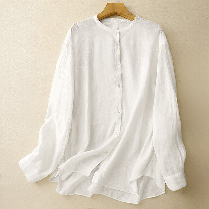 Buddha Stones無地 クルーネック ボタンデザイン レディース コットン 長袖シャツ - 白 - US8-10，UK/AU12-14，EU40-42 (2XL) - image 7