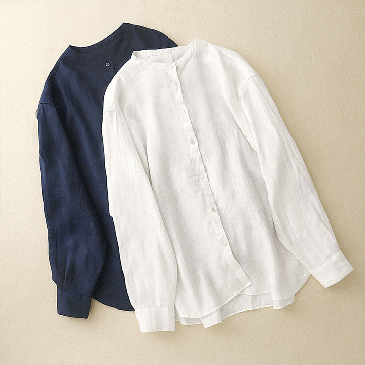 Buddha Stones無地 クルーネック ボタンデザイン レディース コットン 長袖シャツ - image 16