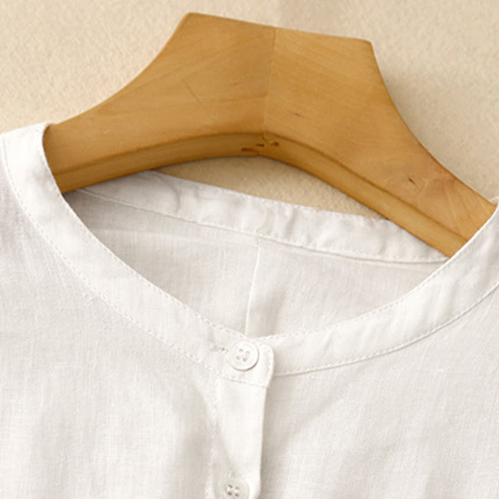 Buddha Stones無地 クルーネック ボタンデザイン レディース コットン 長袖シャツ - image 10