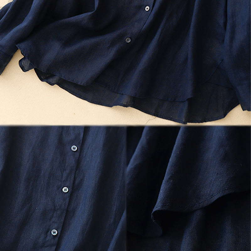 Buddha Stones無地 クルーネック ボタンデザイン レディース コットン 長袖シャツ - image 5