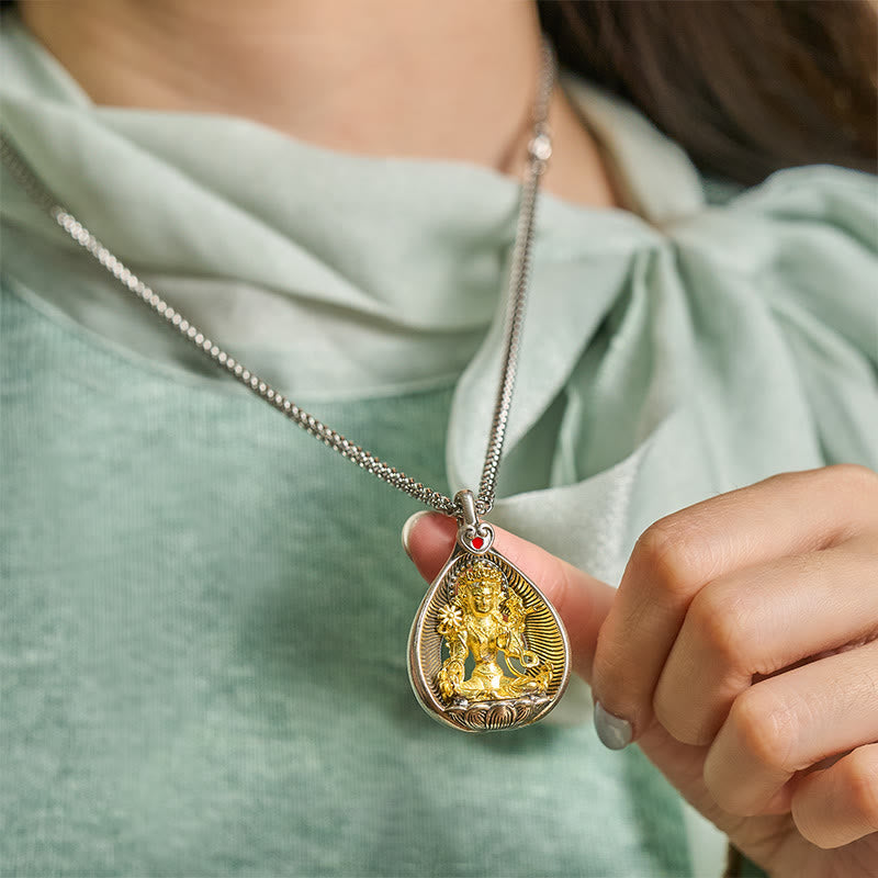 Buddha Stonesグリーンターラ 釈迦牟尼仏 銅メッキ シルバー カーブチェーン 幸運ペンダントネックレス - image 5