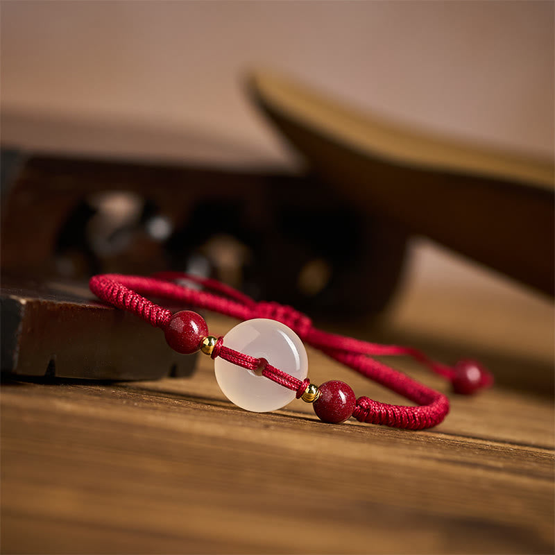 Buddha Stones平和のお守りチャームホワイトアゲートフラットノットダイヤモンドノット赤紐コネクションブレスレット - image 16