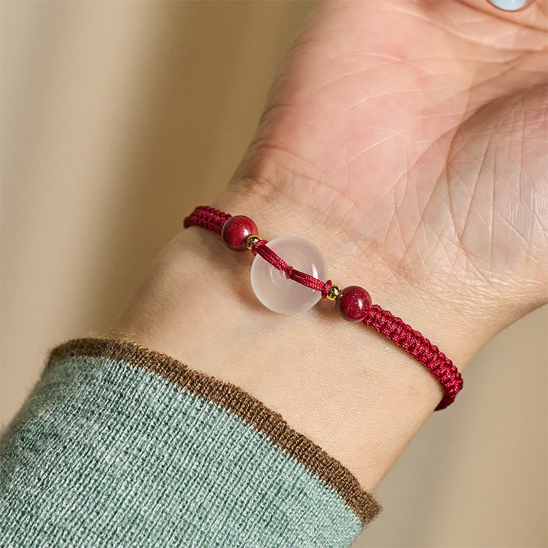 Buddha Stones平和のお守りチャームホワイトアゲートフラットノットダイヤモンドノット赤紐コネクションブレスレット - image 5