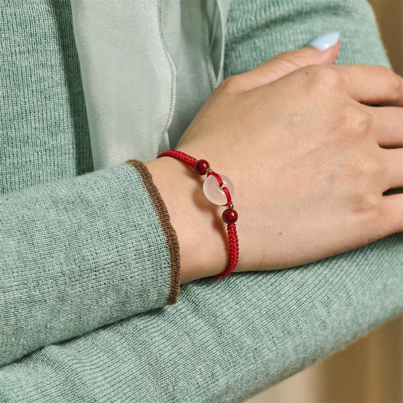 Buddha Stones平和のお守りチャームホワイトアゲートフラットノットダイヤモンドノット赤紐コネクションブレスレット - image 7