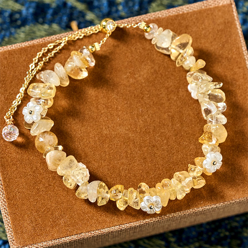 Buddha Stones不規則な水晶の花のデザイン アメジスト ホワイトクリスタル バランスブレスレット - シトリン（手首周り：15～19cm） - image 25