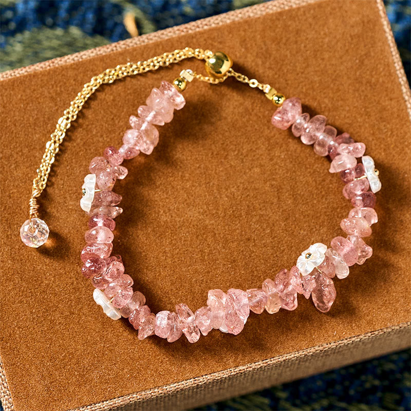 Buddha Stones不規則な水晶の花のデザイン アメジスト ホワイトクリスタル バランスブレスレット - ストロベリークォーツ（手首周り：15～19cm） - image 41