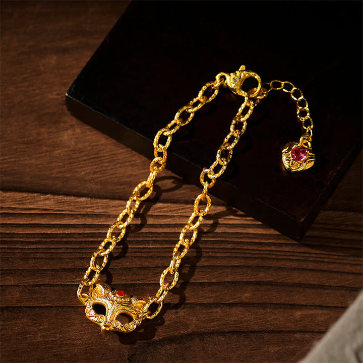 Buddha Stones 24Kゴールドメッキ真鍮フォックスデザインハートチャームチェーンブレスレット - image 5