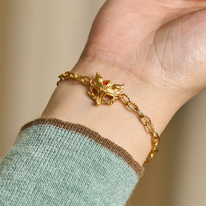 Buddha Stones 24Kゴールドメッキ真鍮フォックスデザインハートチャームチェーンブレスレット - image 7