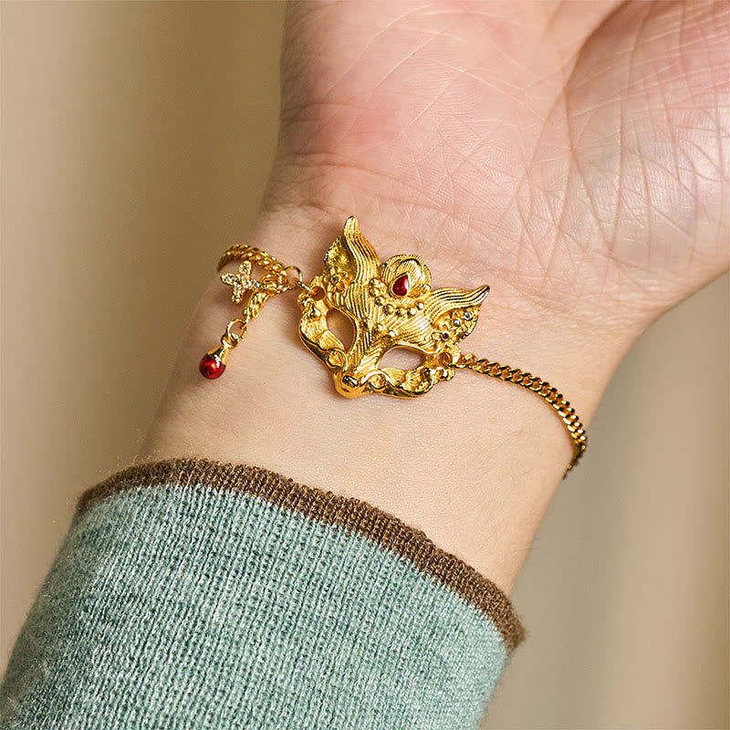 Buddha Stones 24Kゴールドメッキ真鍮製フォックスマスクチャームタッセルチェーンブレスレット - image 7