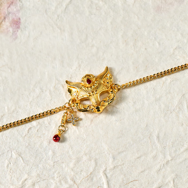 Buddha Stones 24Kゴールドメッキ真鍮製フォックスマスクチャームタッセルチェーンブレスレット - image 5