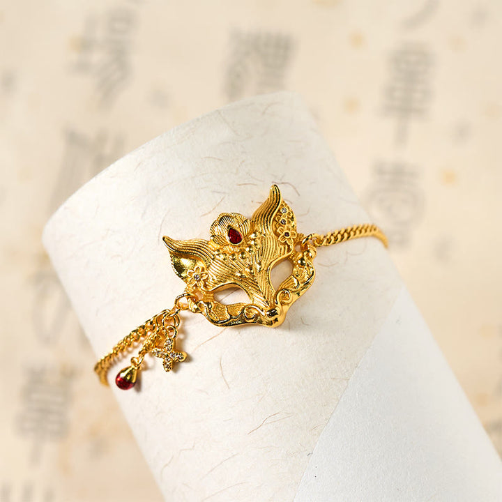 Buddha Stones 24Kゴールドメッキ真鍮製フォックスマスクチャームタッセルチェーンブレスレット - image 4