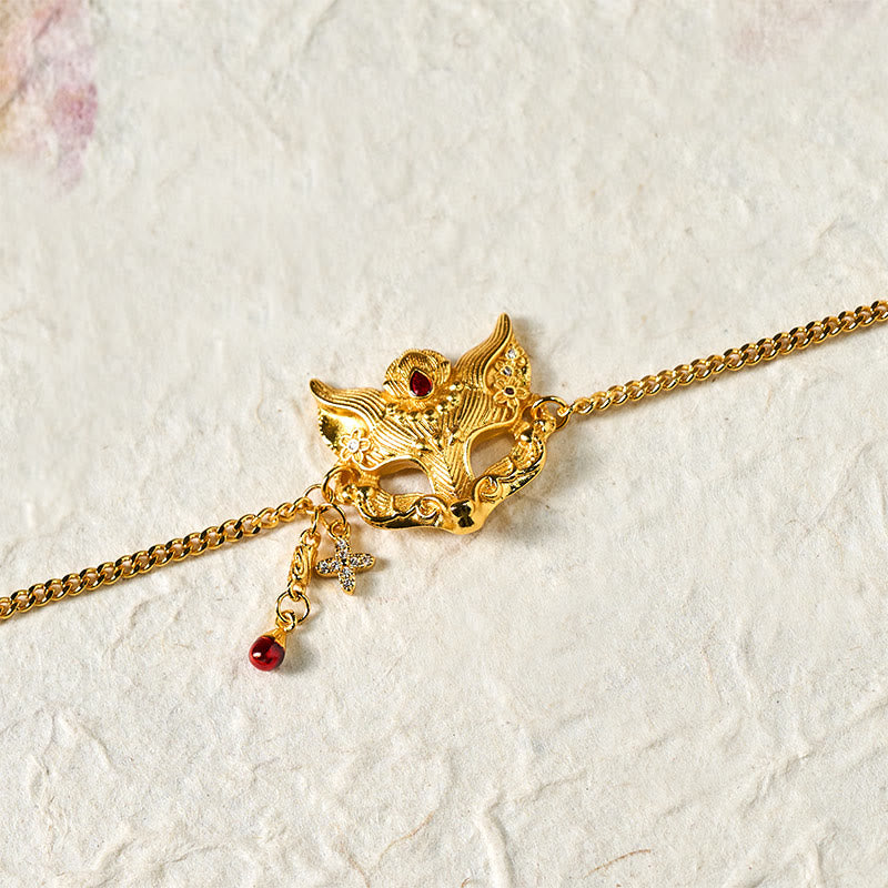 Buddha Stones 24Kゴールドメッキ真鍮製フォックスマスクチャームタッセルチェーンブレスレット - image 5