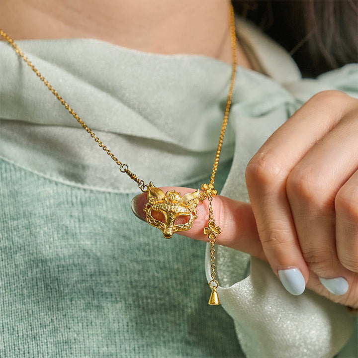 ブッダストーン 24Kゴールドメッキ 真鍮 フォックスフラワーデザイン タッセルペンダントネックレス - image 5