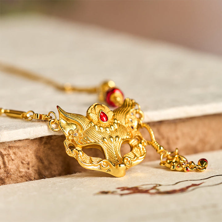 ブッダストーン 24Kゴールドメッキ 真鍮 フォックスデザイン タッセルペンダントネックレス - image 3