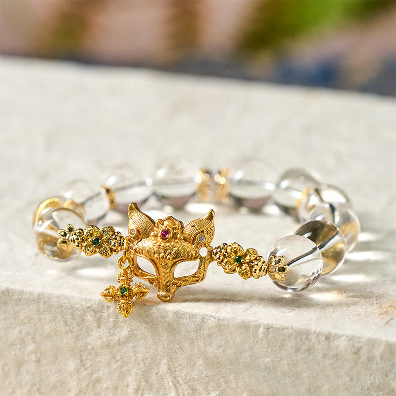 Buddha Stonesフォックスクロスチャーム ホワイトクリスタルビーズ守護ブレスレット - image 4