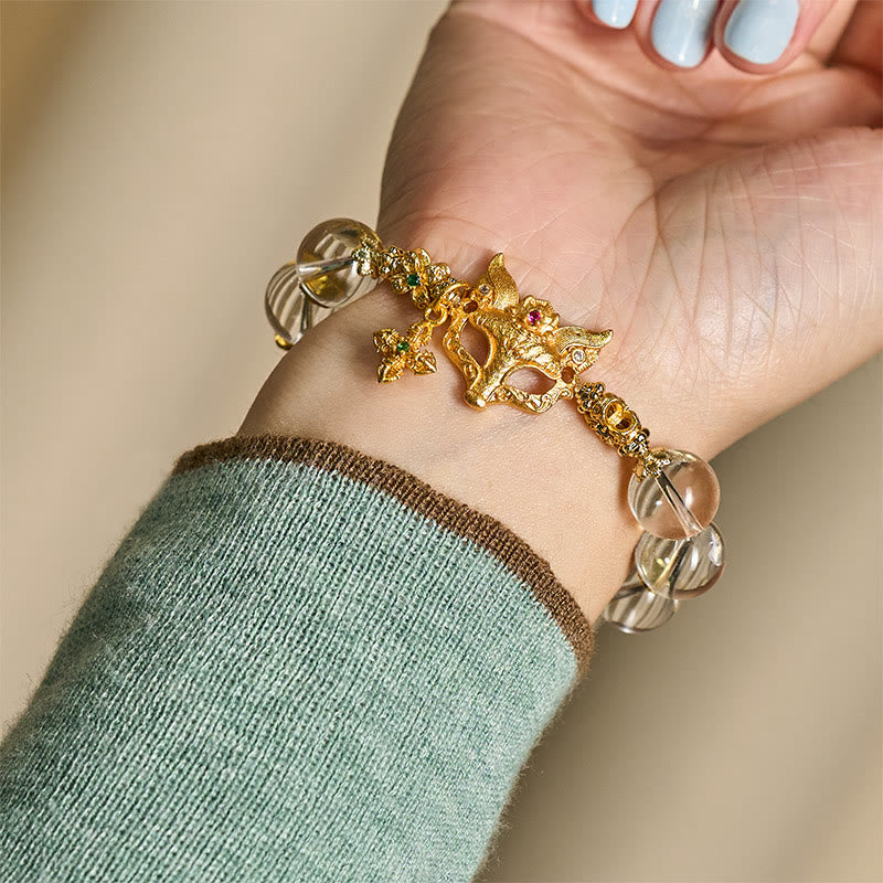 Buddha Stonesフォックスクロスチャーム ホワイトクリスタルビーズ守護ブレスレット - image 8