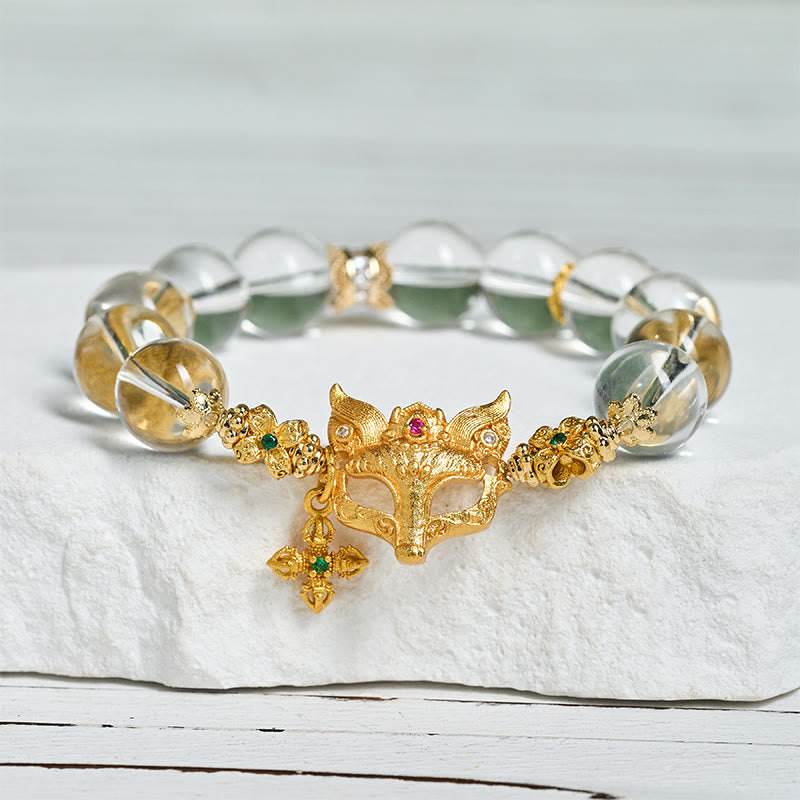 Buddha Stonesフォックスクロスチャーム ホワイトクリスタルビーズ守護ブレスレット - image 3