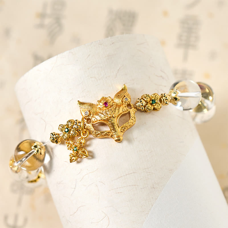 Buddha Stonesフォックスクロスチャーム ホワイトクリスタルビーズ守護ブレスレット - image 5