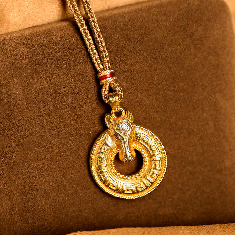 Buddha Stones午年平和のお守りチャーム福文字 金メッキ銅エネルギーネックレスペンダント - image 3