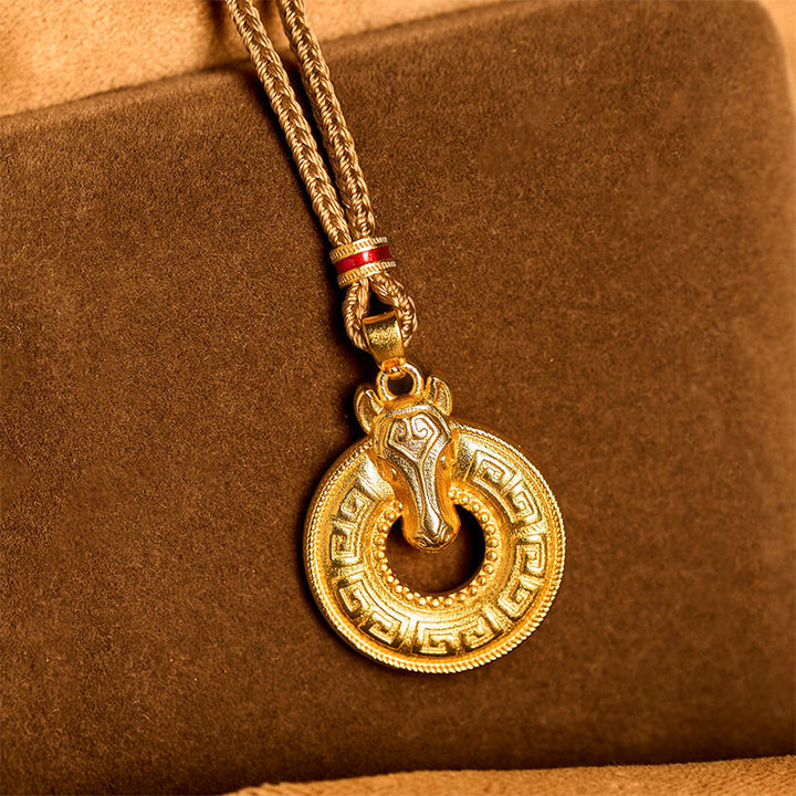 Buddha Stones午年平和のお守りチャーム福文字 金メッキ銅エネルギーネックレスペンダント - image 3