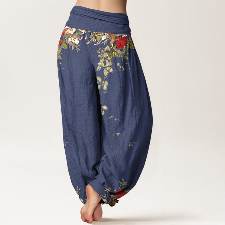 Buddha Stones純綿 カラフル 花 葉柄 レディース 伸縮性ウエスト ハーレムパンツ - image 6
