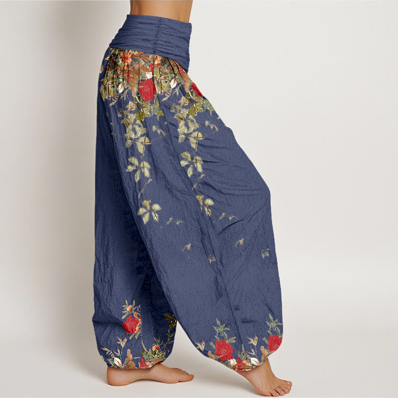 Buddha Stones純綿 カラフル 花 葉柄 レディース 伸縮性ウエスト ハーレムパンツ - image 7