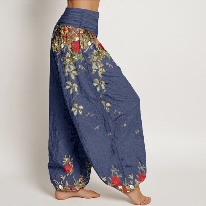 Buddha Stones純綿 カラフル 花 葉柄 レディース 伸縮性ウエスト ハーレムパンツ - image 7