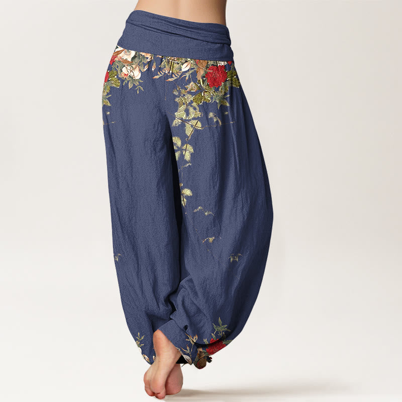 Buddha Stones純綿 カラフル 花 葉柄 レディース 伸縮性ウエスト ハーレムパンツ - image 6